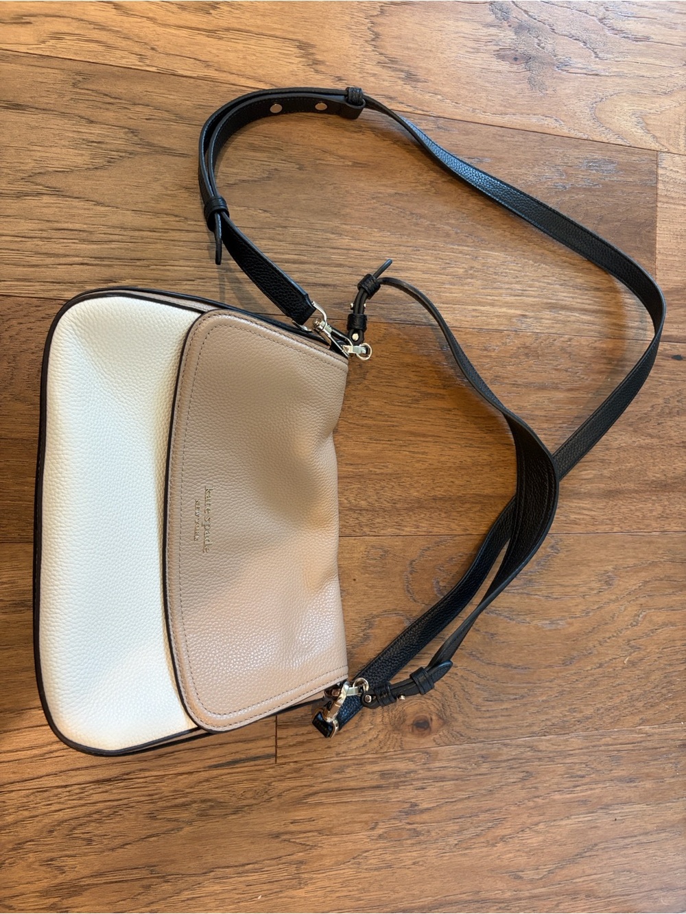 kate spade Pebbled Leather Colorblock Crossbody in Tan, Cream & Black